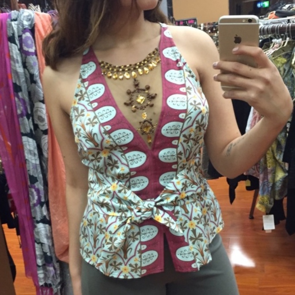 TRACY REESE Print Sheer Embellished Top